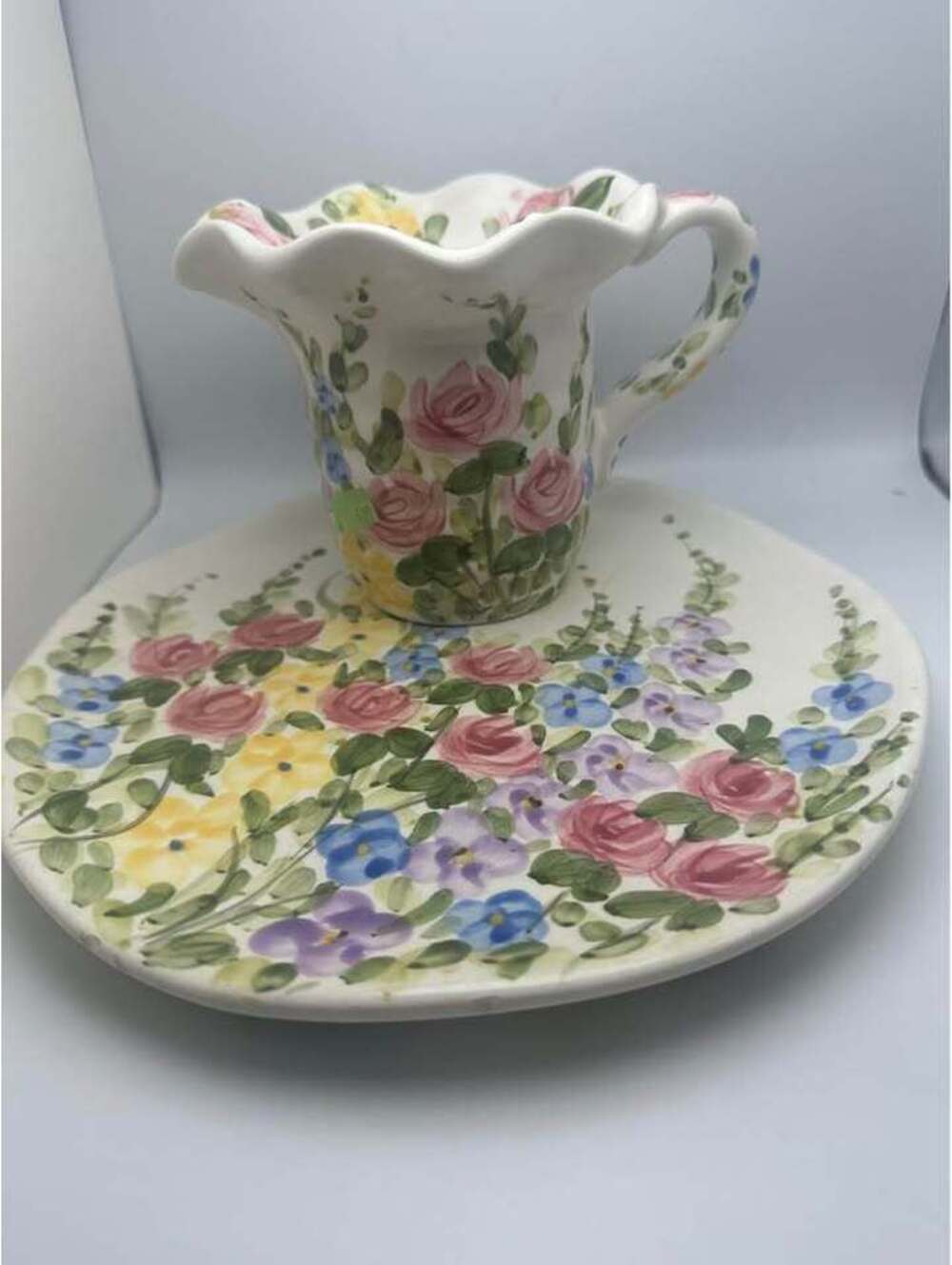 Hand-Painted Floral Ceramic cup and Plate Set cottage core , coquette
